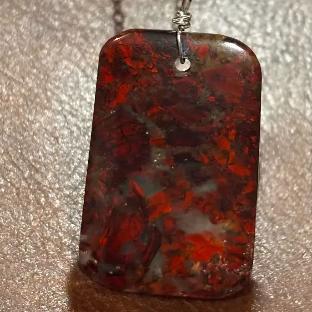 Sterling Silver Jasper Pendant Necklace Serpentine Station Stones Artisan 34